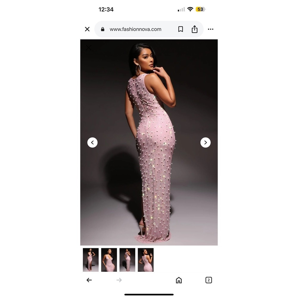 Nova Luxe Diana Pink V Neck Beaded Luxury Sexy Embellished Gown Dress Sheer - Picture 3 of 12
